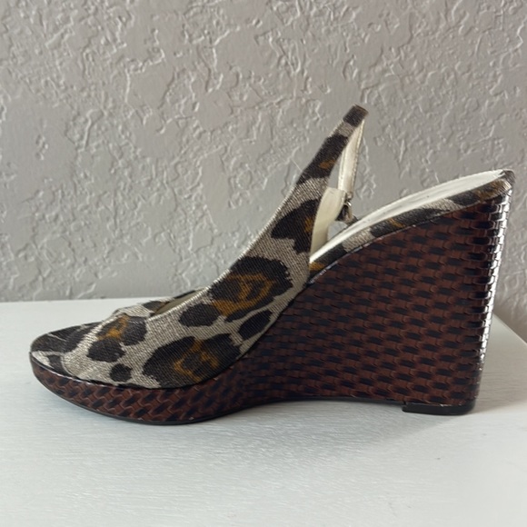 VIA SPIGA Leopard Slingback Peeptoe Wedges 8 - Picture 3 of 9